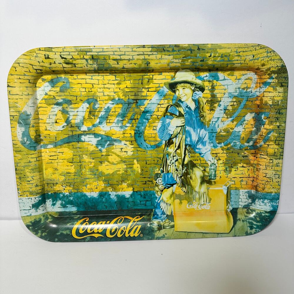Coca-Cola Steve Johnson Cooler Than Summer metal tray 2000 Cowgirl sun faded